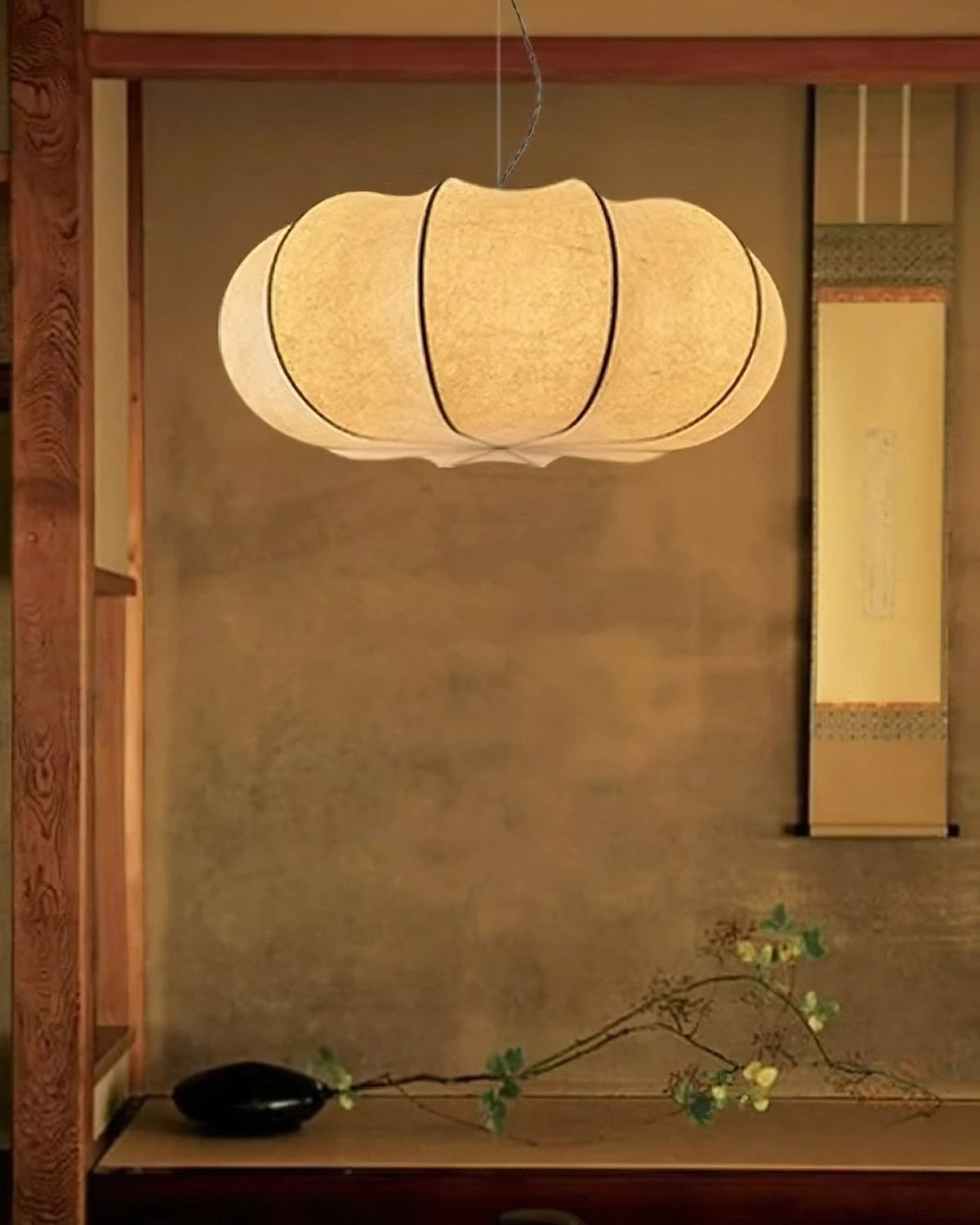 Oblate Silk Pendant Light – Modern Linen Shade Ceiling Lamp