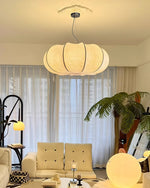 Oblate Silk Pendant Light – Modern Linen Shade Ceiling Lamp