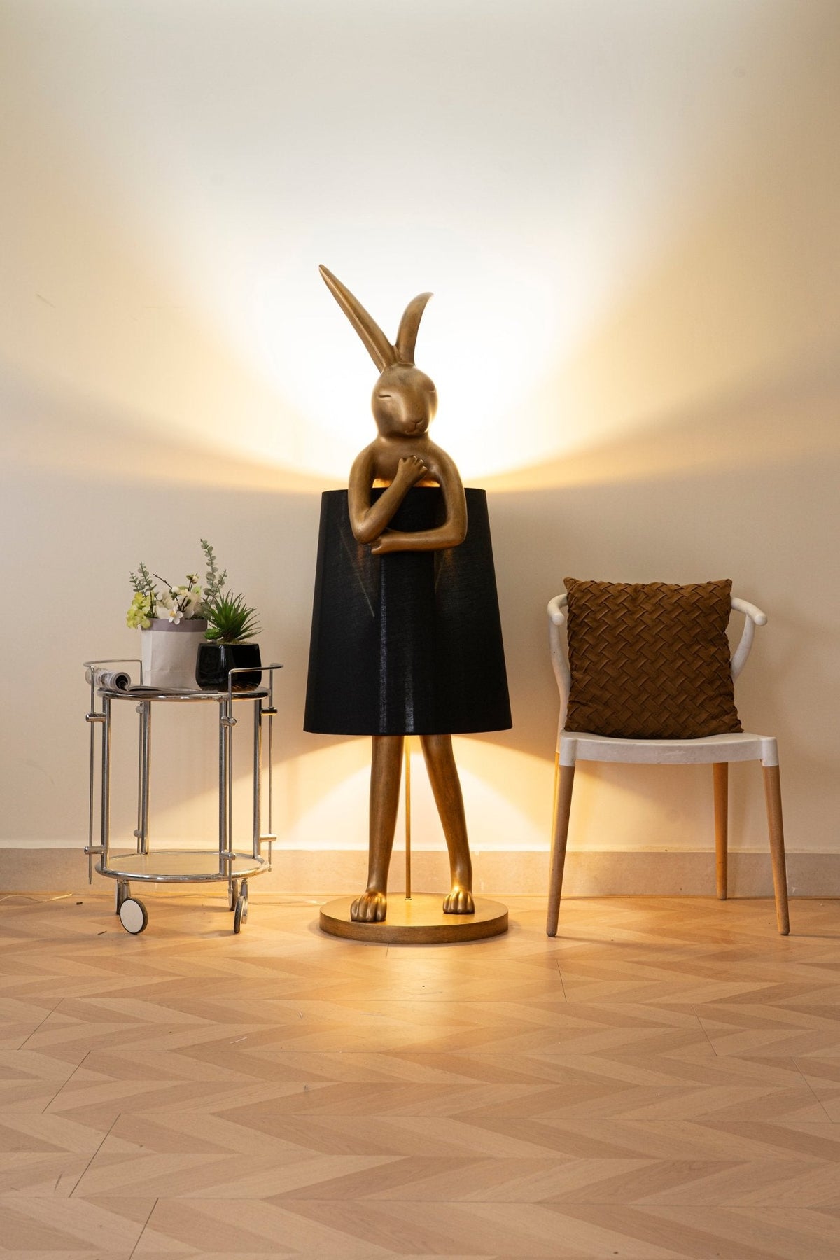 Hare Silhouette Sculptural Table Lamp in Gilded Finish
