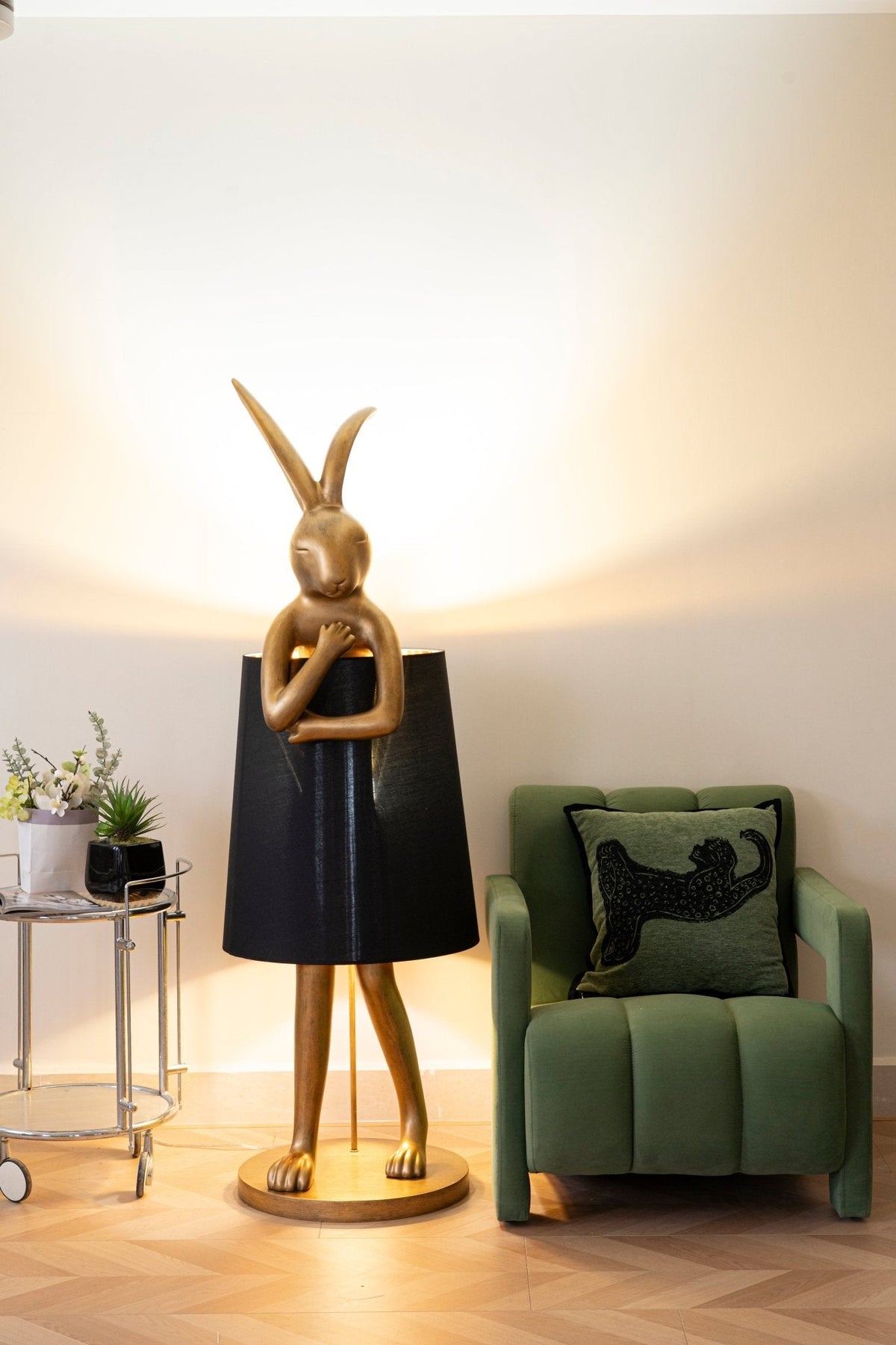 Hare Silhouette Sculptural Table Lamp in Gilded Finish