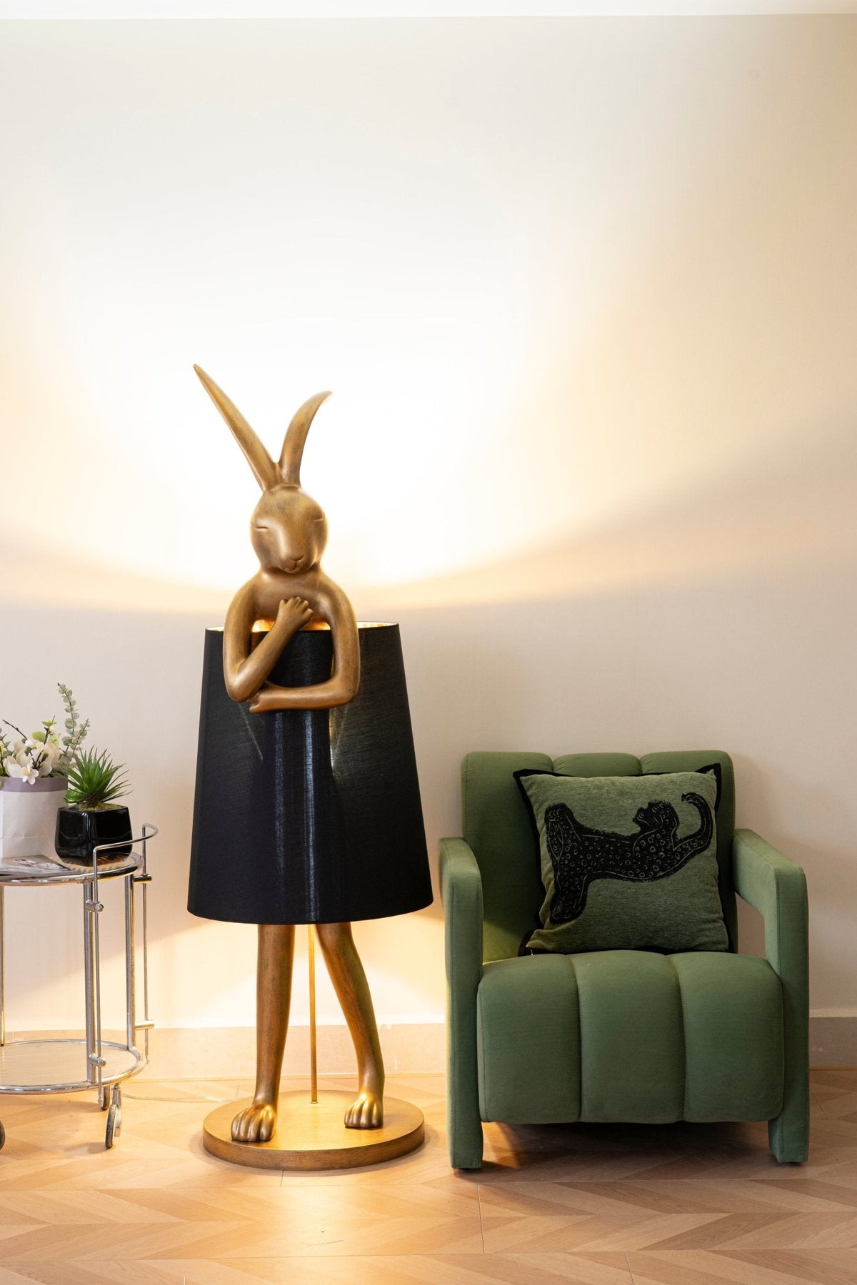 Hare Silhouette Sculptural Table Lamp in Gilded Finish