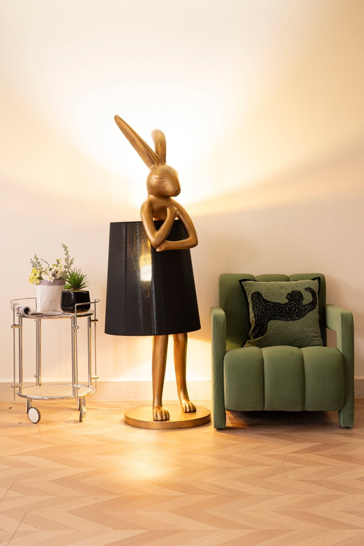 Hare Silhouette Sculptural Table Lamp in Gilded Finish