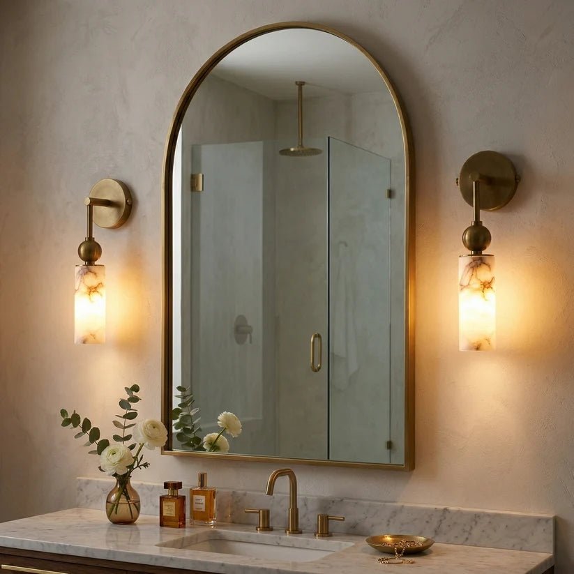 Harlin Alabaster Wall Sconce – Brass Modern Wall Light for Bedroom & Living Room
