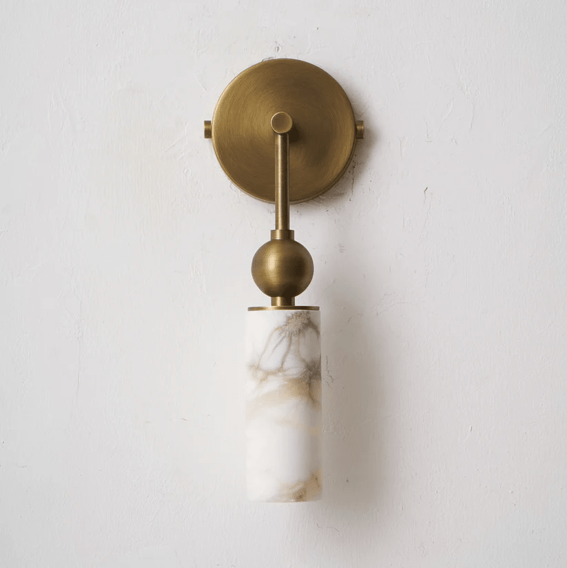 Harlin Alabaster Wall Sconce – Brass Modern Wall Light for Bedroom & Living Room
