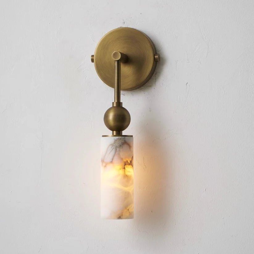 Harlin Alabaster Wall Sconce – Brass Modern Wall Light for Bedroom & Living Room