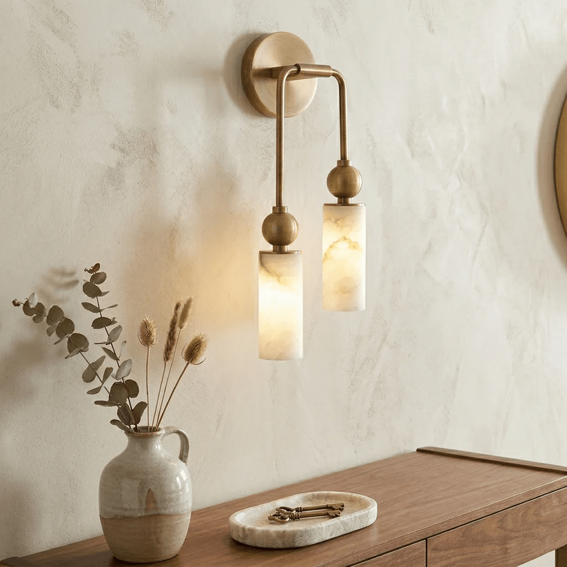 Harlin Alabaster Wall Sconce – Brass Modern Wall Light for Bedroom & Living Room