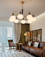 Harmonia Sphere Chandelier – Modern Walnut & Glass Pendant Light