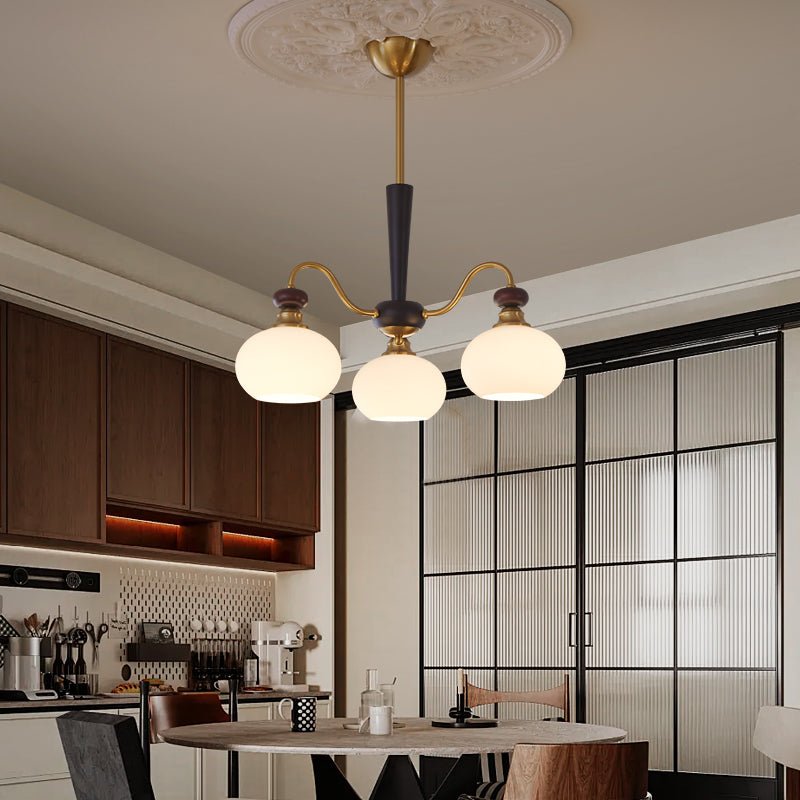 Harmonia Sphere Chandelier – Modern Walnut & Glass Pendant Light