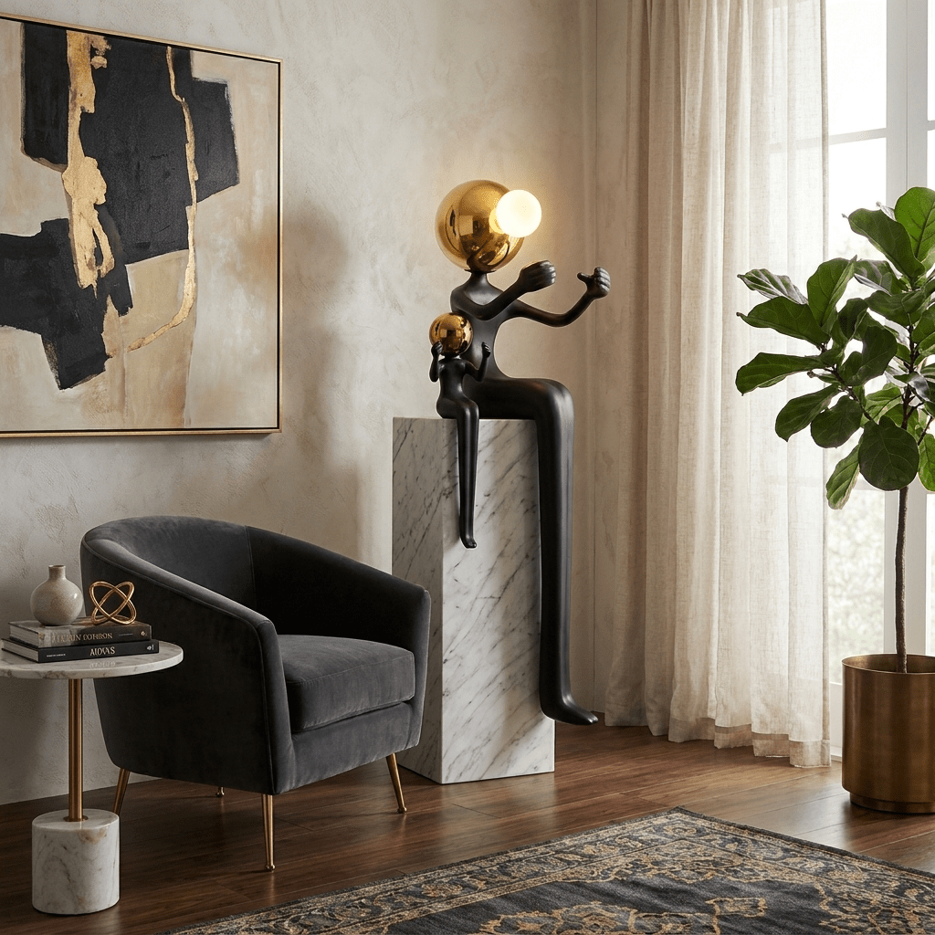 Harmony Duo Sculpture Floor Lamp with Marble Base
