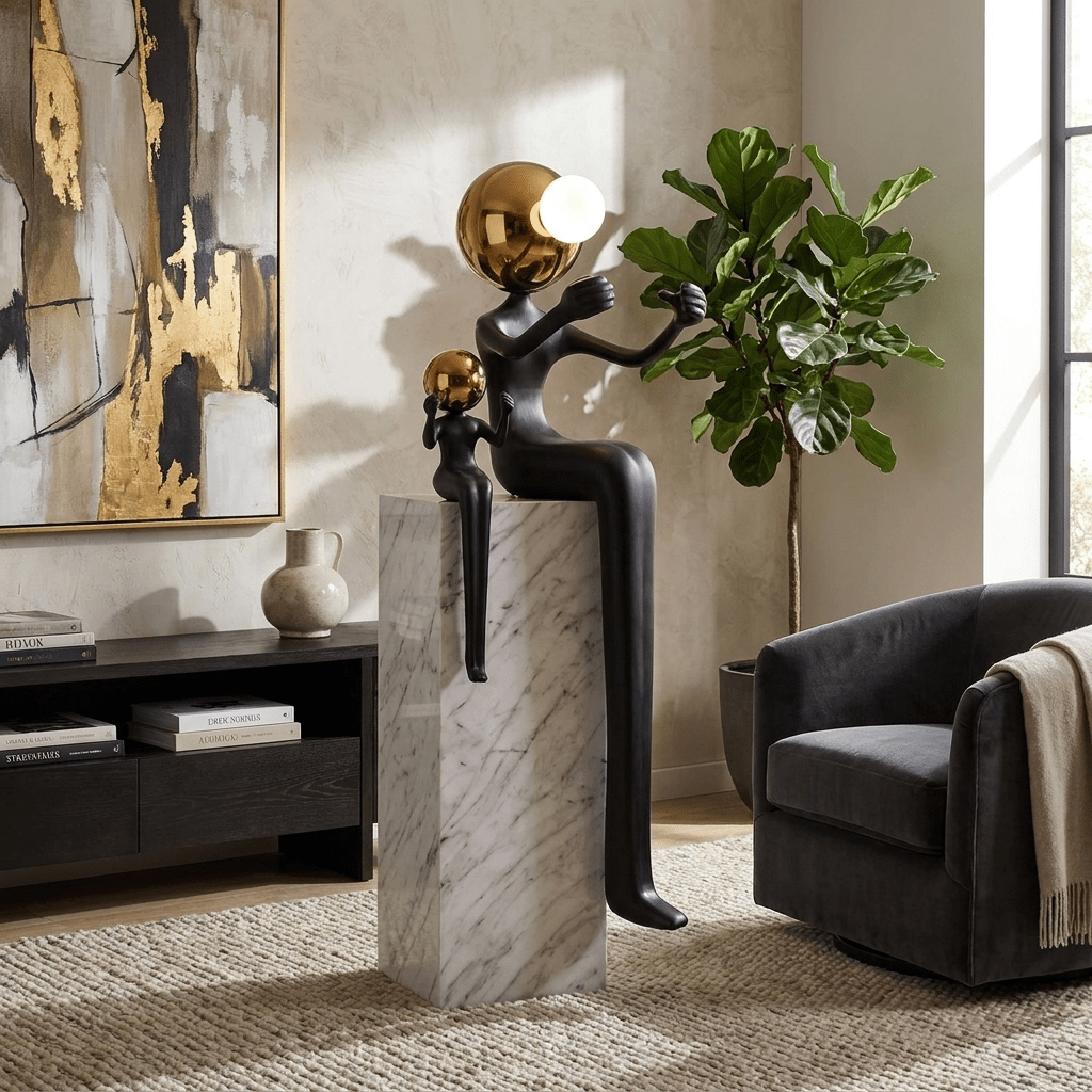 Harmony Duo Sculpture Floor Lamp with Marble Base