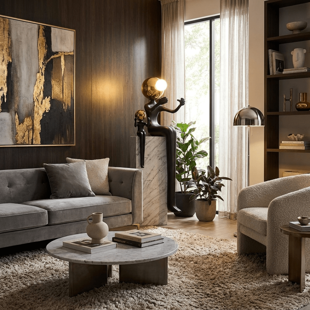 Harmony Duo Sculpture Floor Lamp with Marble Base