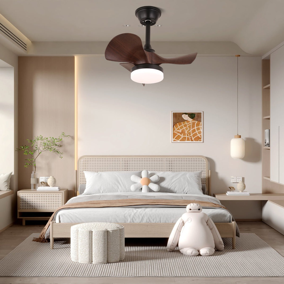 Harper Ceiling Fan Light with LED, Walnut & Black, Modern Designer Fan