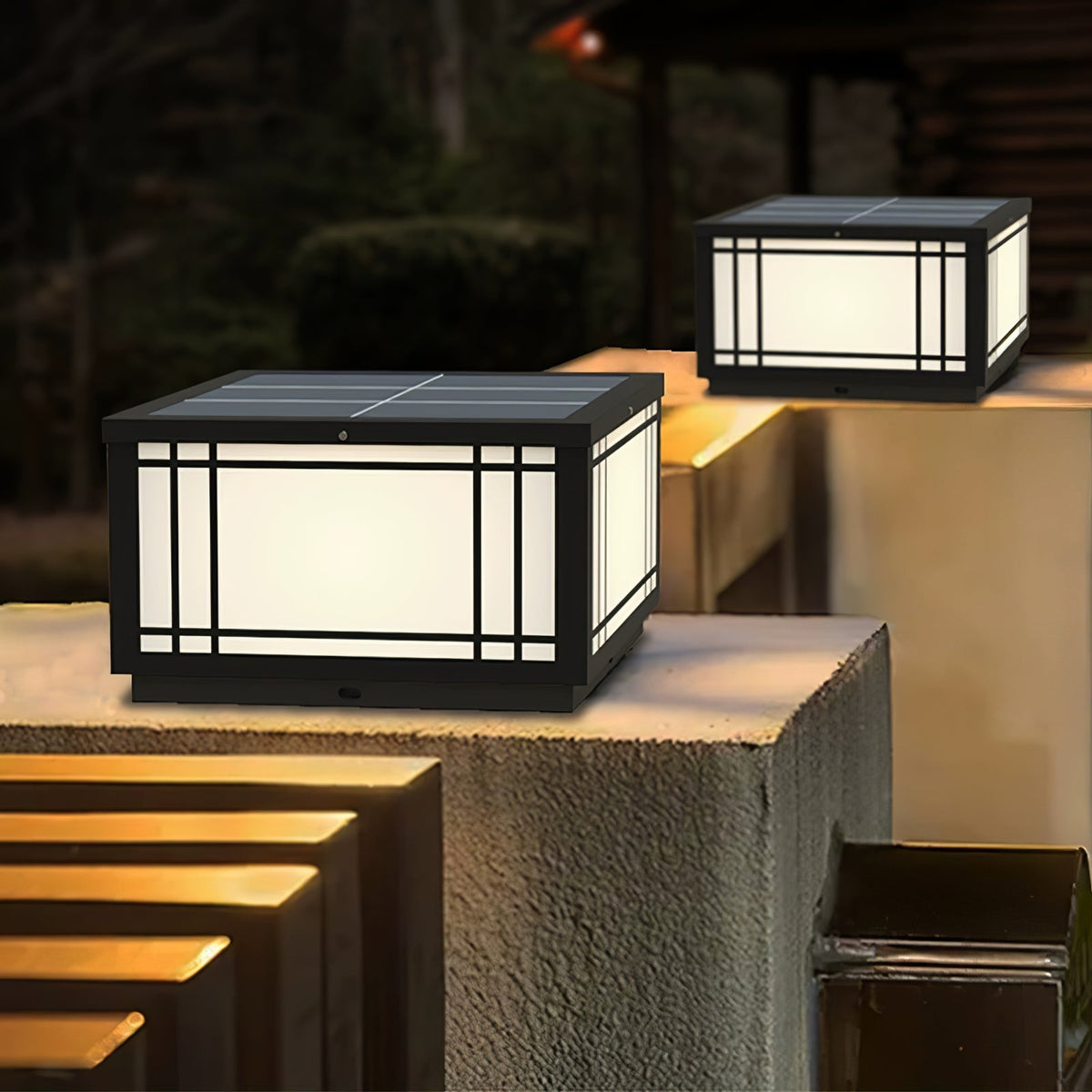 Harrison Solar Cube Outdoor Lantern – Modern Architectural LED Garden Light