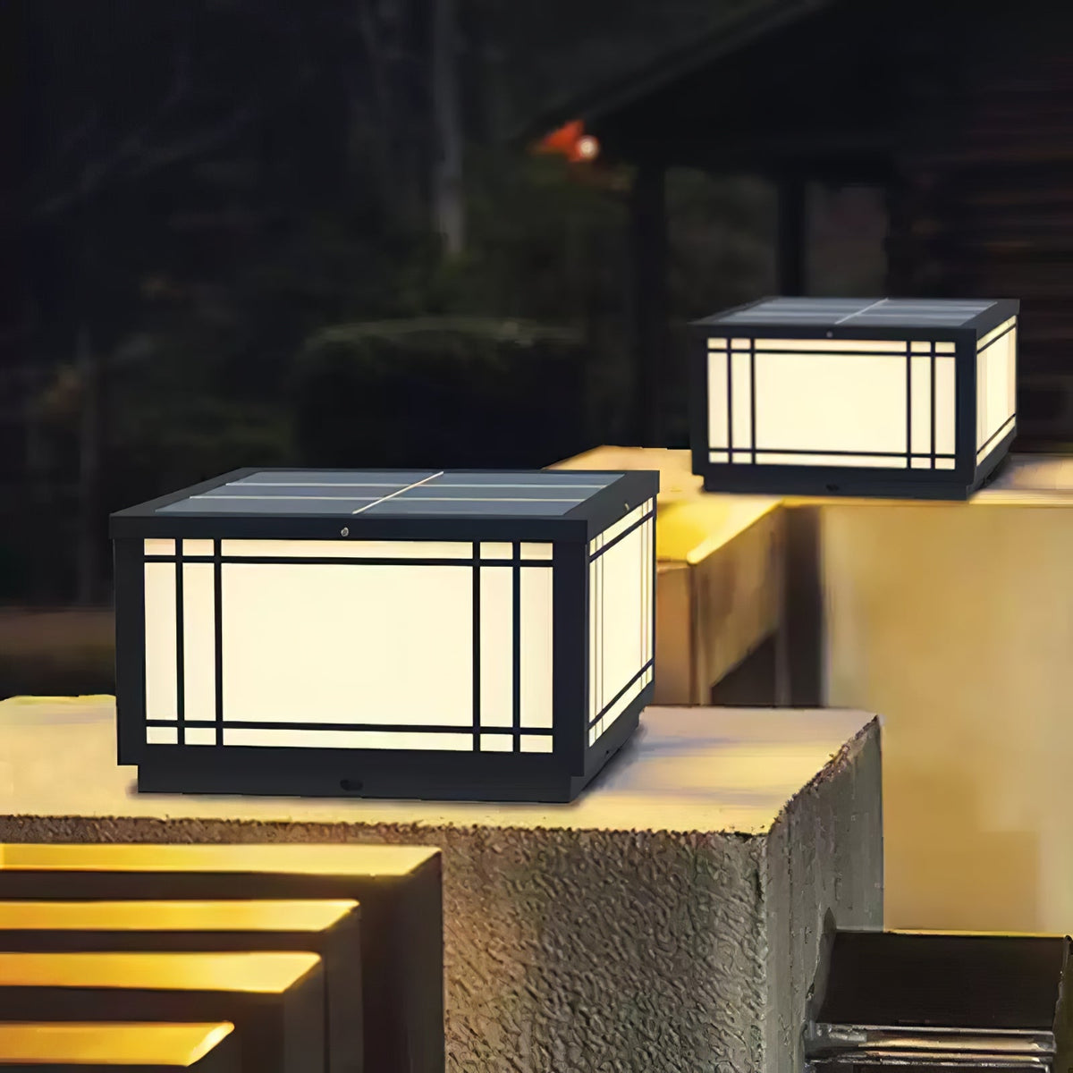 Harrison Solar Cube Outdoor Lantern – Modern Architectural LED Garden Light