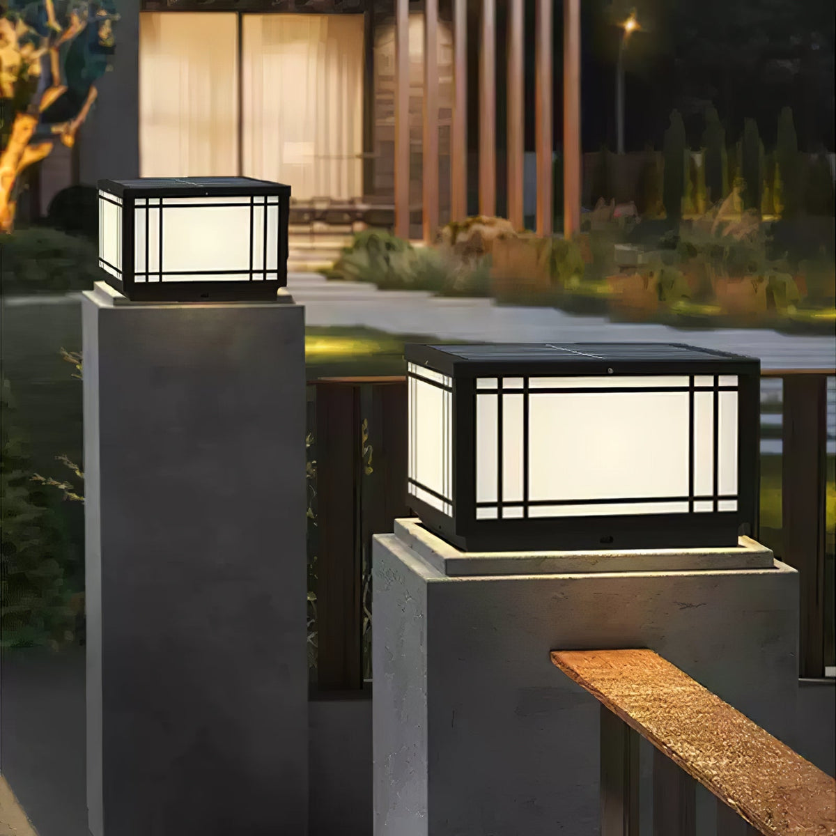 Harrison Solar Cube Outdoor Lantern – Modern Architectural LED Garden Light