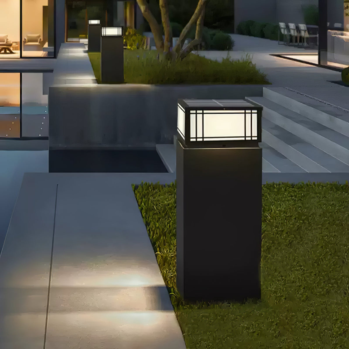 Harrison Solar Cube Outdoor Lantern – Modern Architectural LED Garden Light