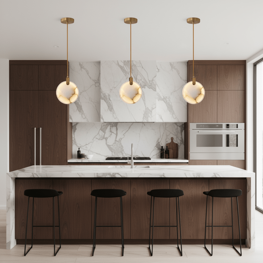 Harvest Alabaster Pendant Light – Natural Stone LED Chandelier