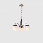 Hazelnut Branch Chandelier in Walnut Wood and Brass with Glass Shades