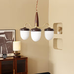 Hazelnut Branch Chandelier in Walnut Wood and Brass with Glass Shades