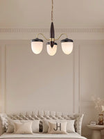 Hazelnut Branch Chandelier in Walnut Wood and Brass with Glass Shades