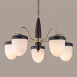 Hazelnut Branch Chandelier in Walnut Wood and Brass with Glass Shades