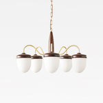 Hazelnut Branch Chandelier in Walnut Wood and Brass with Glass Shades