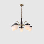 Hazelnut Branch Chandelier in Walnut Wood and Brass with Glass Shades