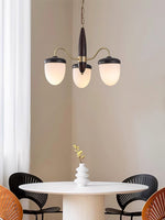 Hazelnut Branch Chandelier in Walnut Wood and Brass with Glass Shades