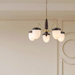 Hazelnut Branch Chandelier in Walnut Wood and Brass with Glass Shades