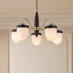 Hazelnut Branch Chandelier in Walnut Wood and Brass with Glass Shades