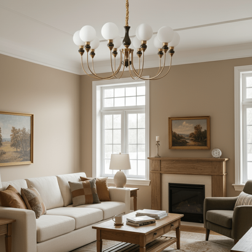 Helena Curve Chandelier – Modern Brass & Walnut Pendant Light for Dining Room