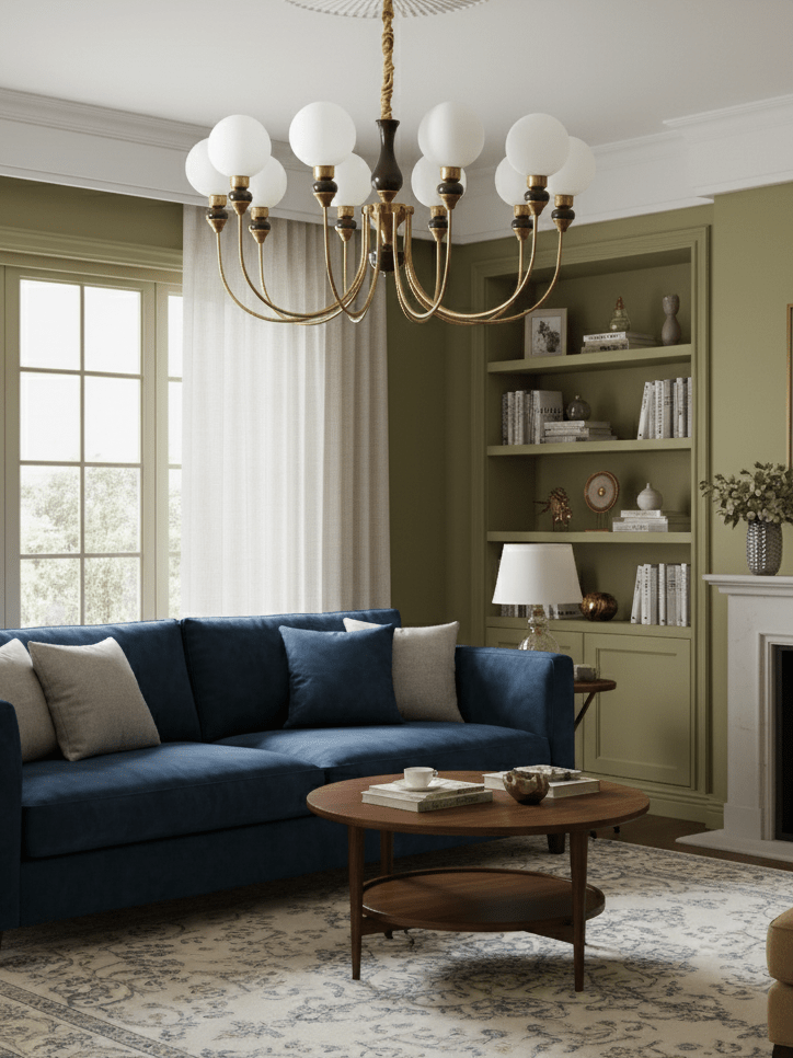 Helena Curve Chandelier – Modern Brass & Walnut Pendant Light for Dining Room