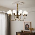 Helena Curve Chandelier – Modern Brass & Walnut Pendant Light for Dining Room
