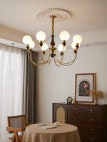 Helena Curve Chandelier – Modern Brass & Walnut Pendant Light for Dining Room