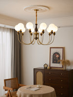 Helena Curve Chandelier – Modern Brass & Walnut Pendant Light for Dining Room