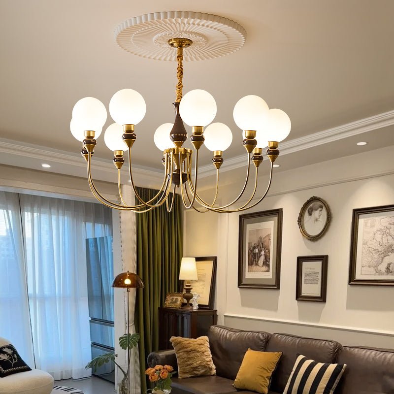 Helena Curve Chandelier – Modern Brass & Walnut Pendant Light for Dining Room