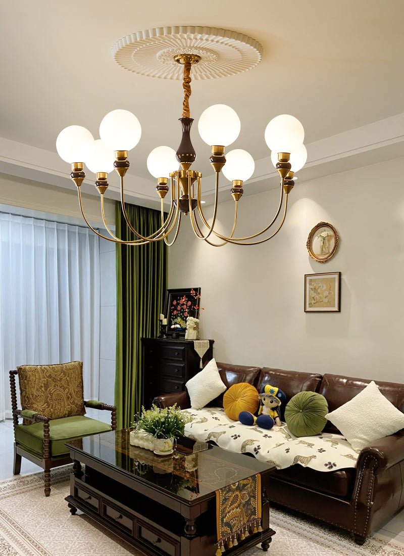Helena Curve Chandelier – Modern Brass & Walnut Pendant Light for Dining Room