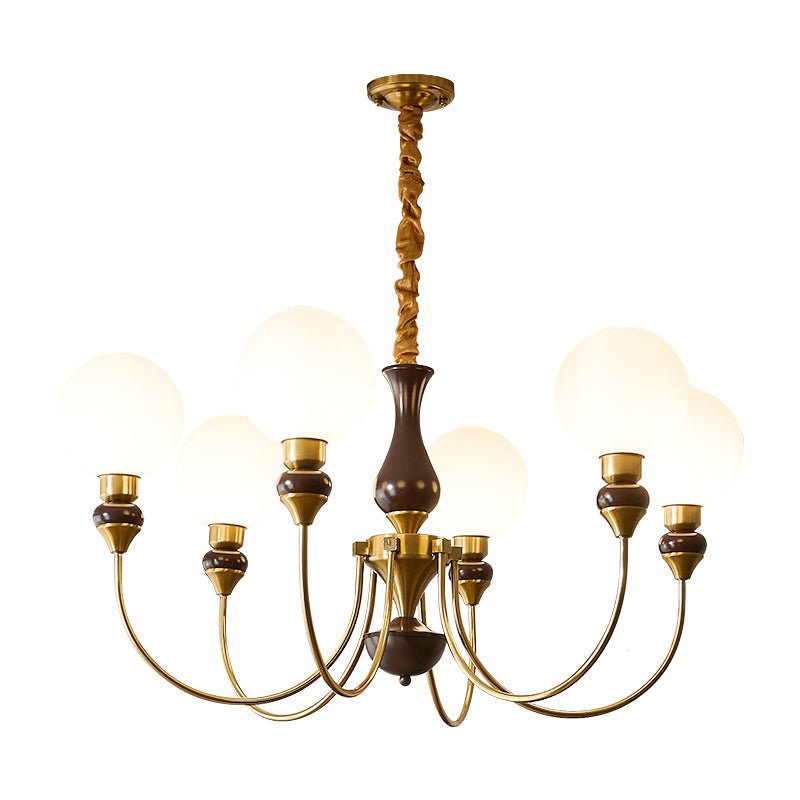 Helena Curve Chandelier – Modern Brass & Walnut Pendant Light for Dining Room