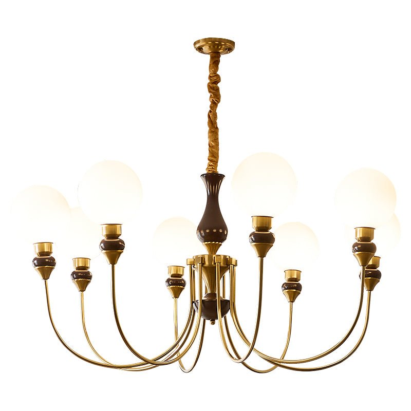 Helena Curve Chandelier – Modern Brass & Walnut Pendant Light for Dining Room