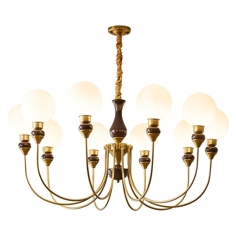 Helena Curve Chandelier – Modern Brass & Walnut Pendant Light for Dining Room