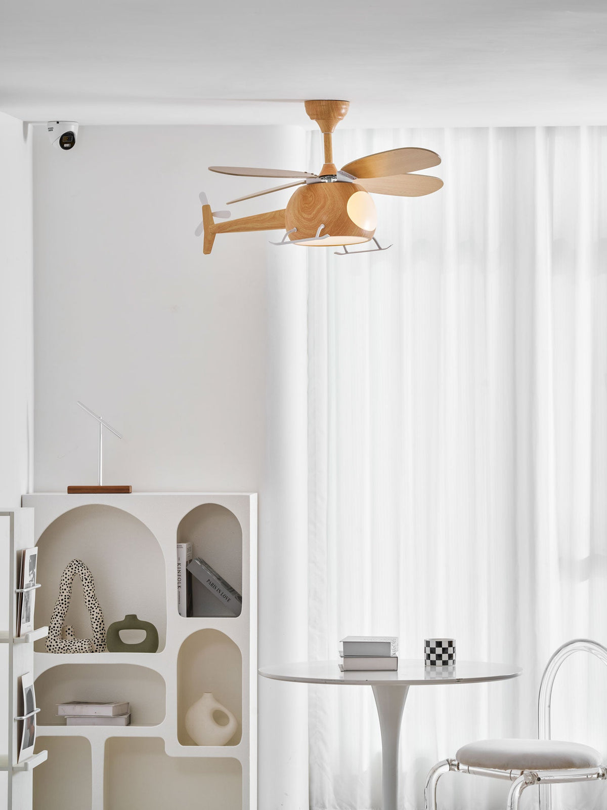 Heli Breeze Wooden Helicopter Ceiling Fan with Integrated LED Light for Kids' Rooms