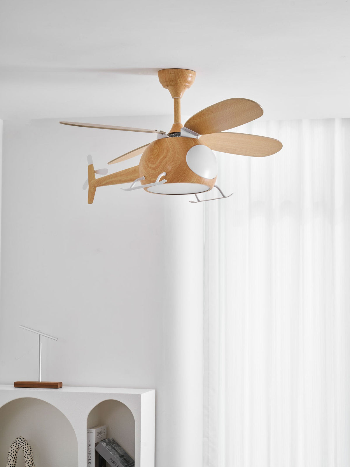 Heli Breeze Wooden Helicopter Ceiling Fan with Integrated LED Light for Kids' Rooms