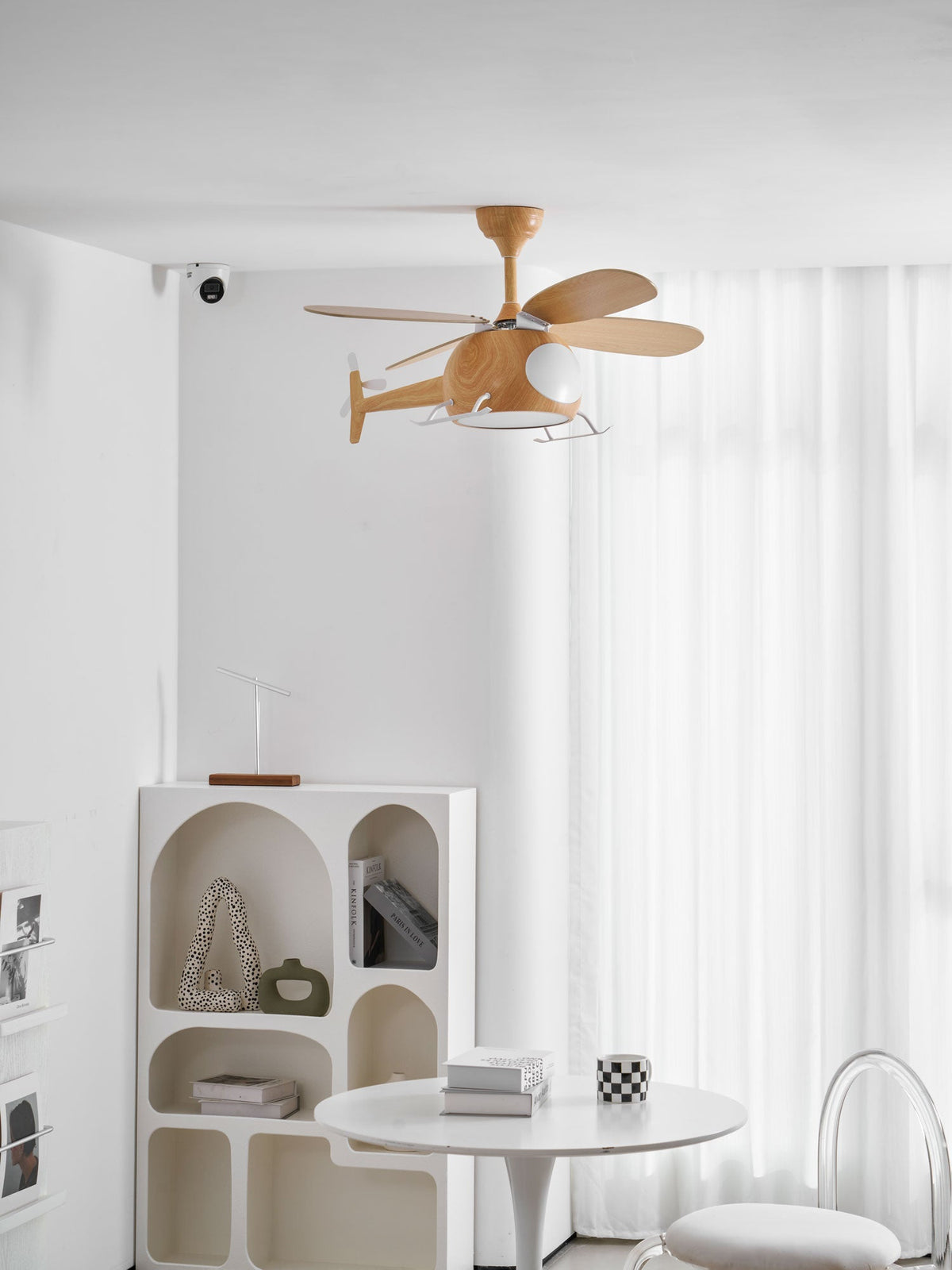 Heli Breeze Wooden Helicopter Ceiling Fan with Integrated LED Light for Kids' Rooms