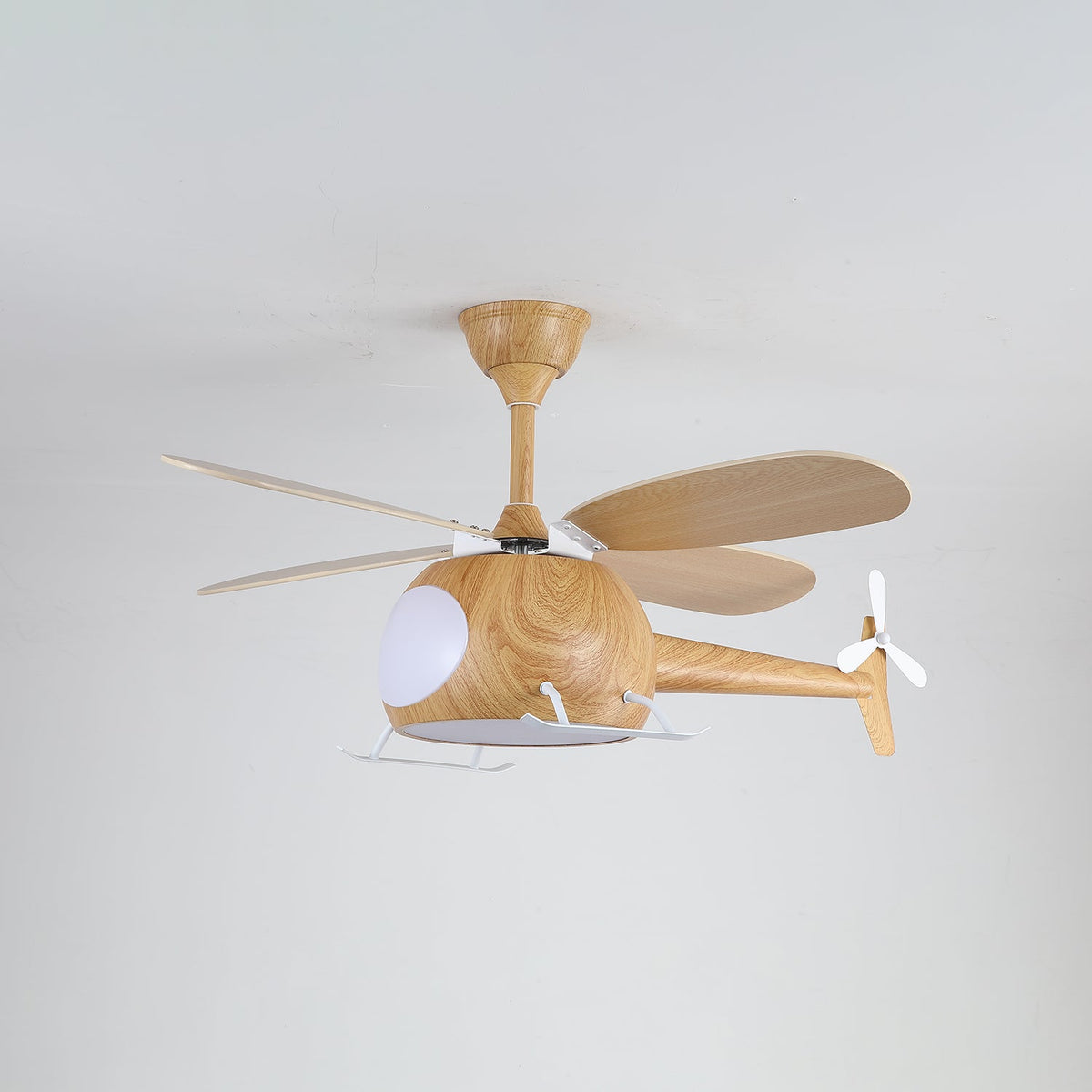 Heli Breeze Wooden Helicopter Ceiling Fan with Integrated LED Light for Kids' Rooms