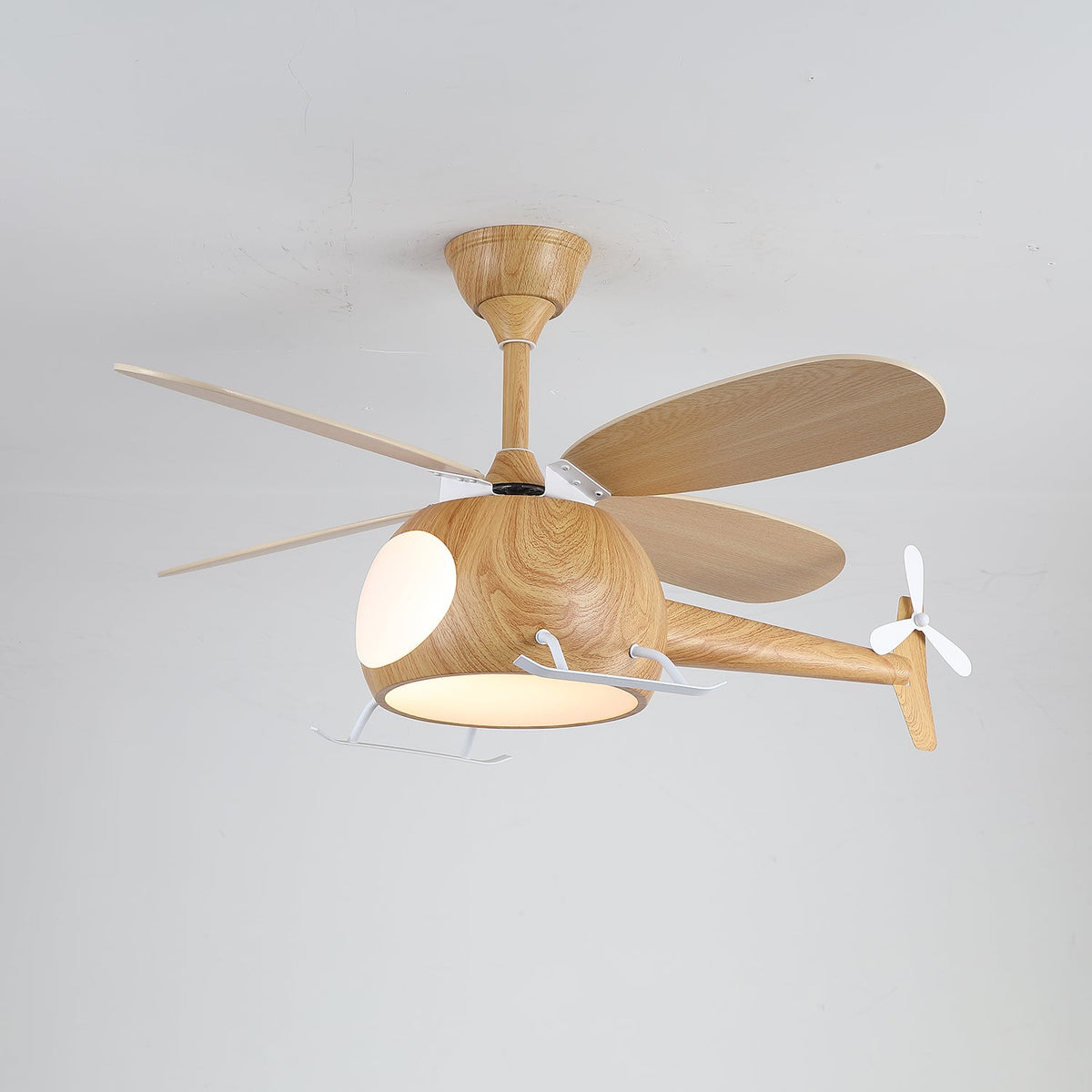 Heli Breeze Wooden Helicopter Ceiling Fan with Integrated LED Light for Kids' Rooms