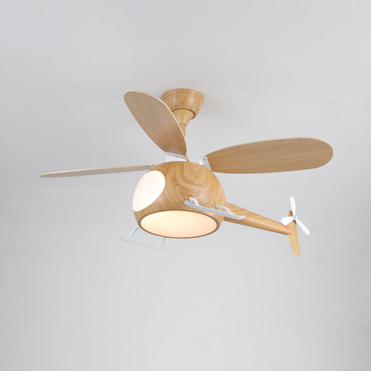 Heli Breeze Wooden Helicopter Ceiling Fan with Integrated LED Light for Kids' Rooms