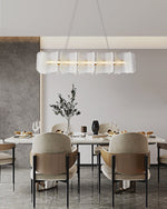 Helios Rectangular LED Pendant Light in Brass and Frosted Glass
