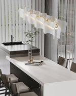 Helios Rectangular LED Pendant Light in Brass and Frosted Glass