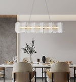 Helios Rectangular LED Pendant Light in Brass and Frosted Glass