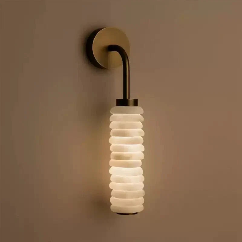 Helix Alabaster Wall Sconce in Bronze with Warm LED Light